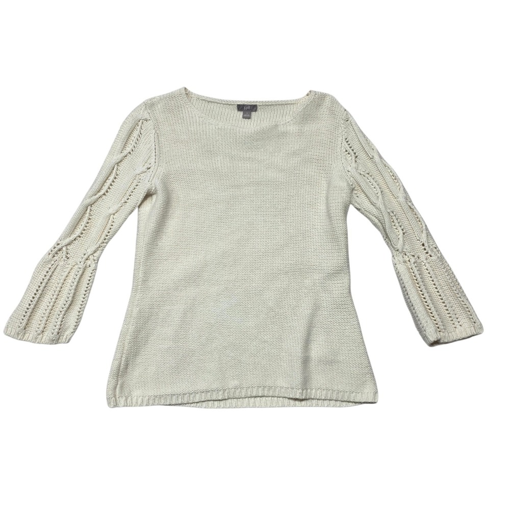J.Jill Cable Knit Bell Sleeve Sweater Women S Cream Angora Blend Pullover